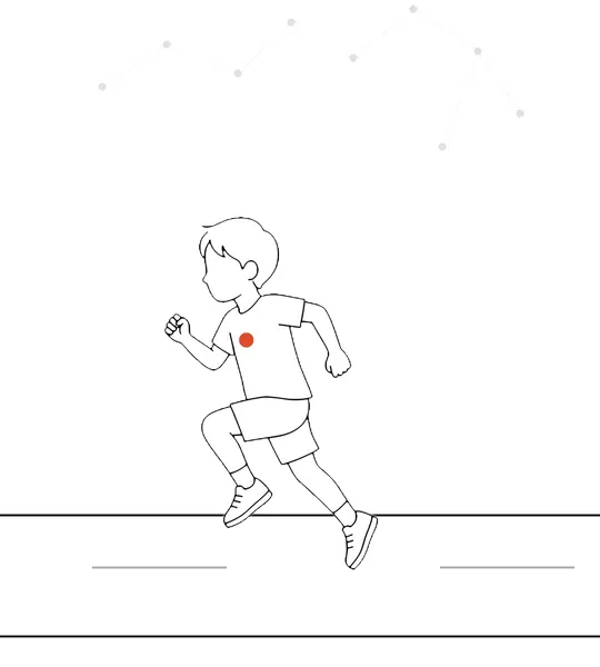 星空の下を走る子どもの線画