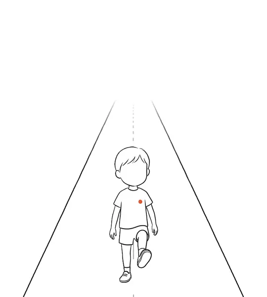 こちらへ歩いてくる子どもの線画
