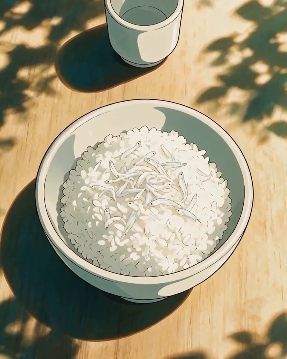 こもれびの中の、白い茶わん